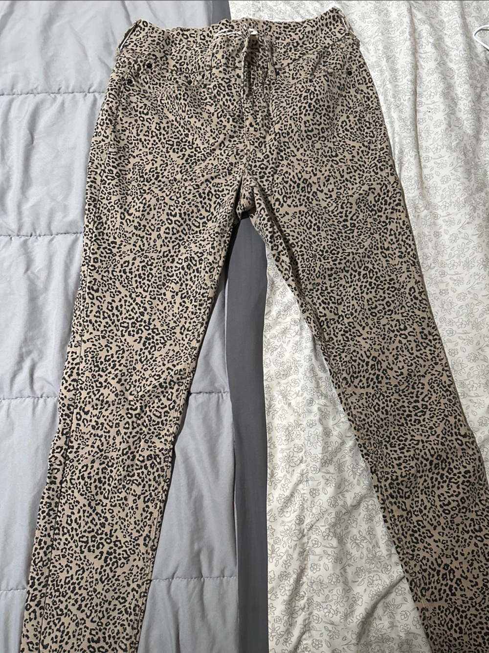 Leopard Print Stretch Pants - Beige/Black